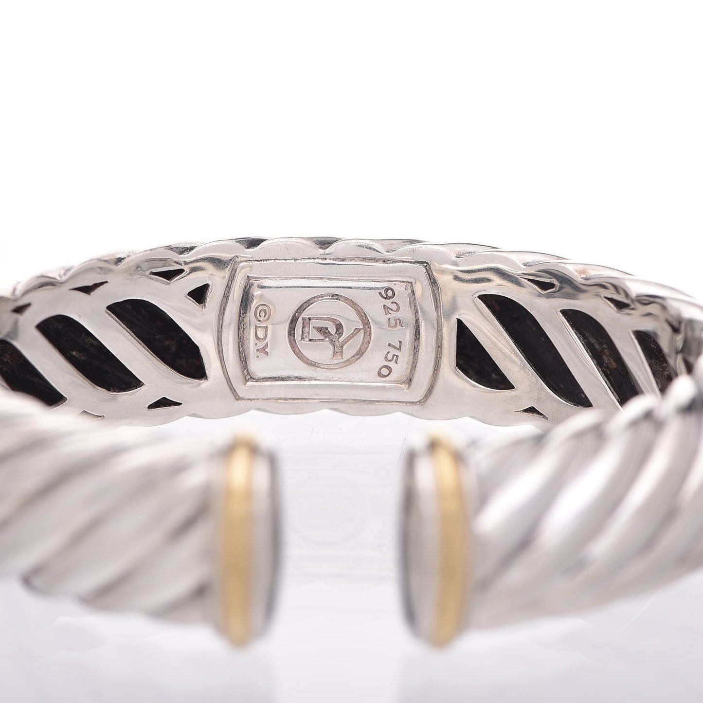 Sterling Silver 18K Yellow Gold 15mm Sculpted Cable Cuff Bracelet