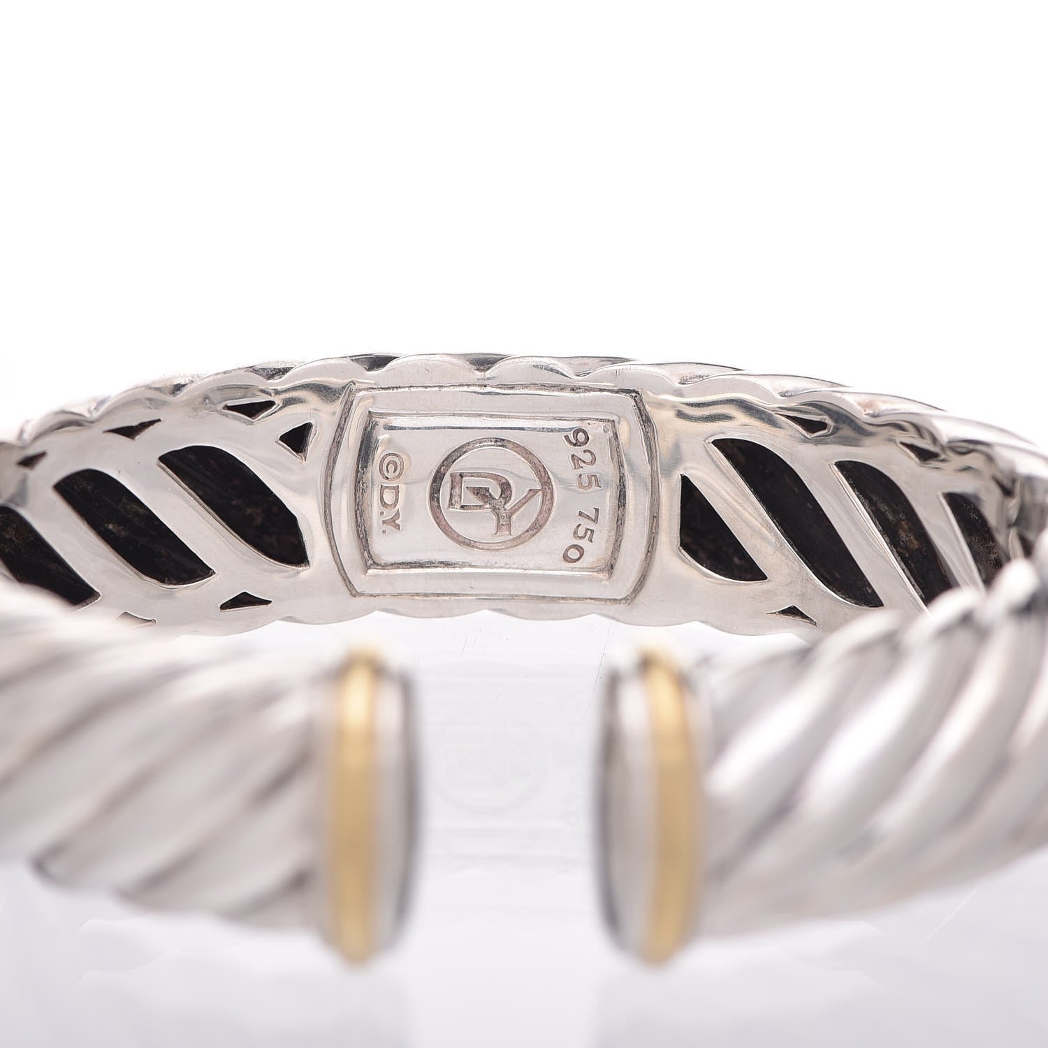 David Yurman Sterling Silver 18K Yellow Gold 15mm Sculpted Cable Cuff Bracelet 4 of 5