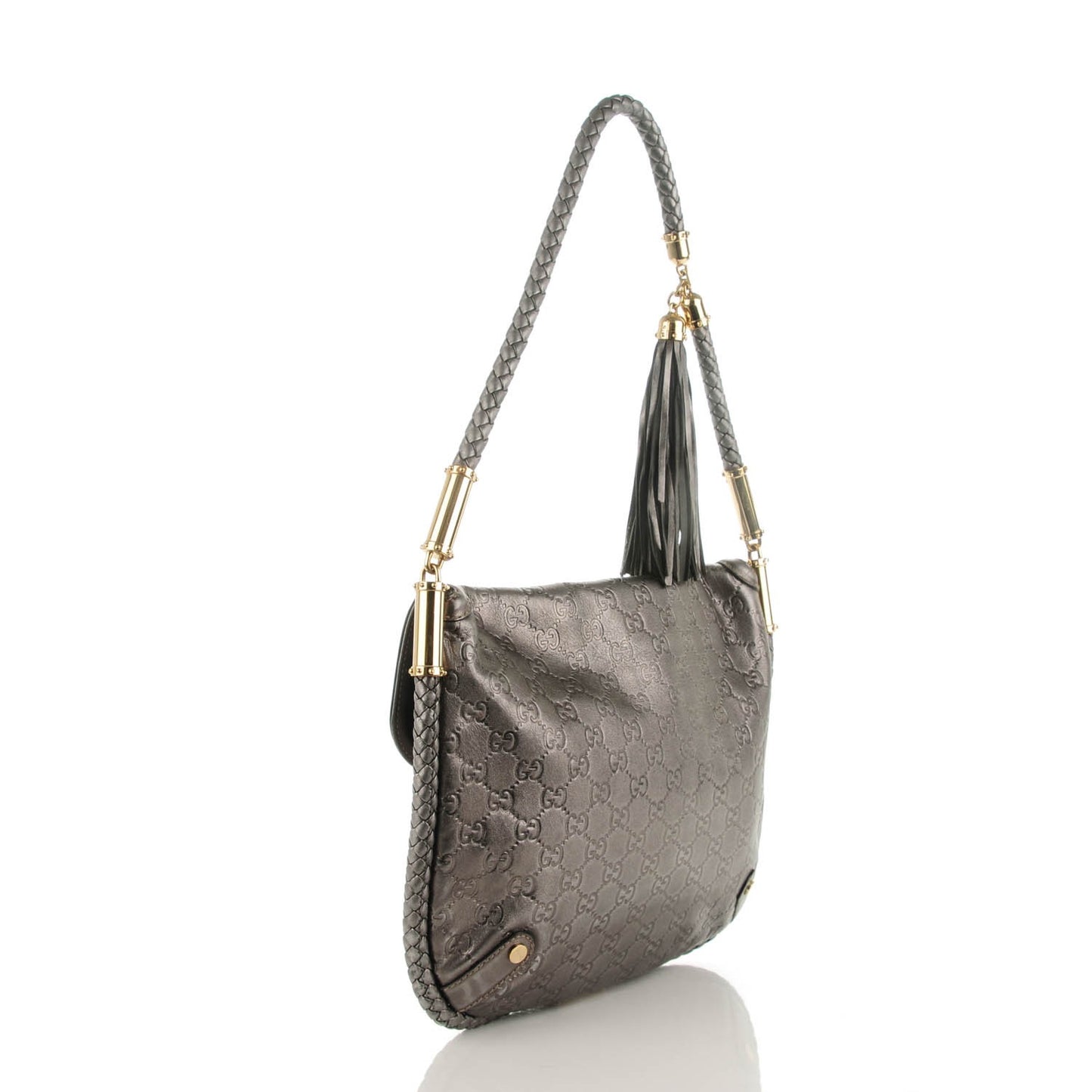 Guccissima Britt Tassel Shoulder Bag Gunmetal