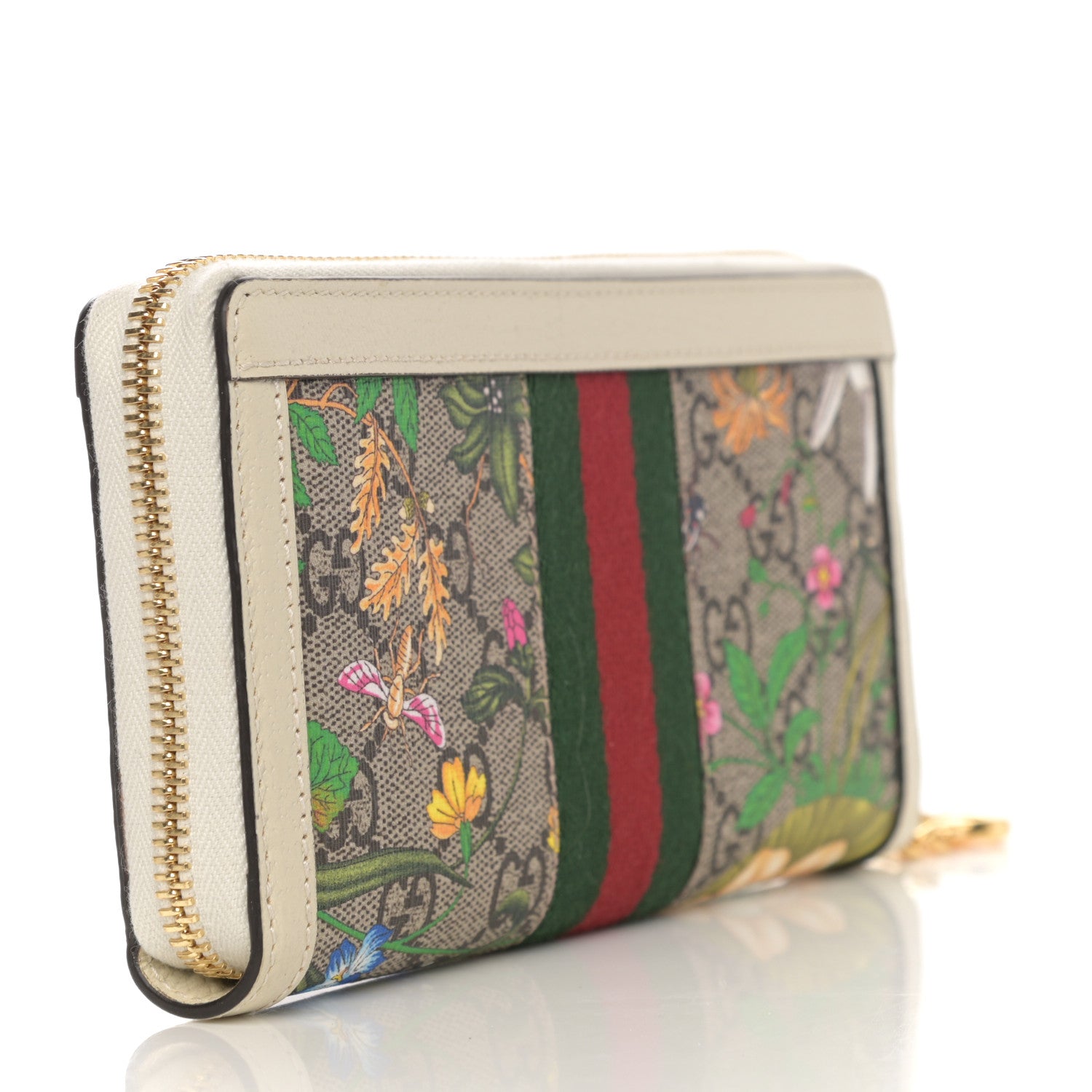 Gucci GG Supreme Monogram Flora Ophidia Zip Around Wallet White 3 of 7