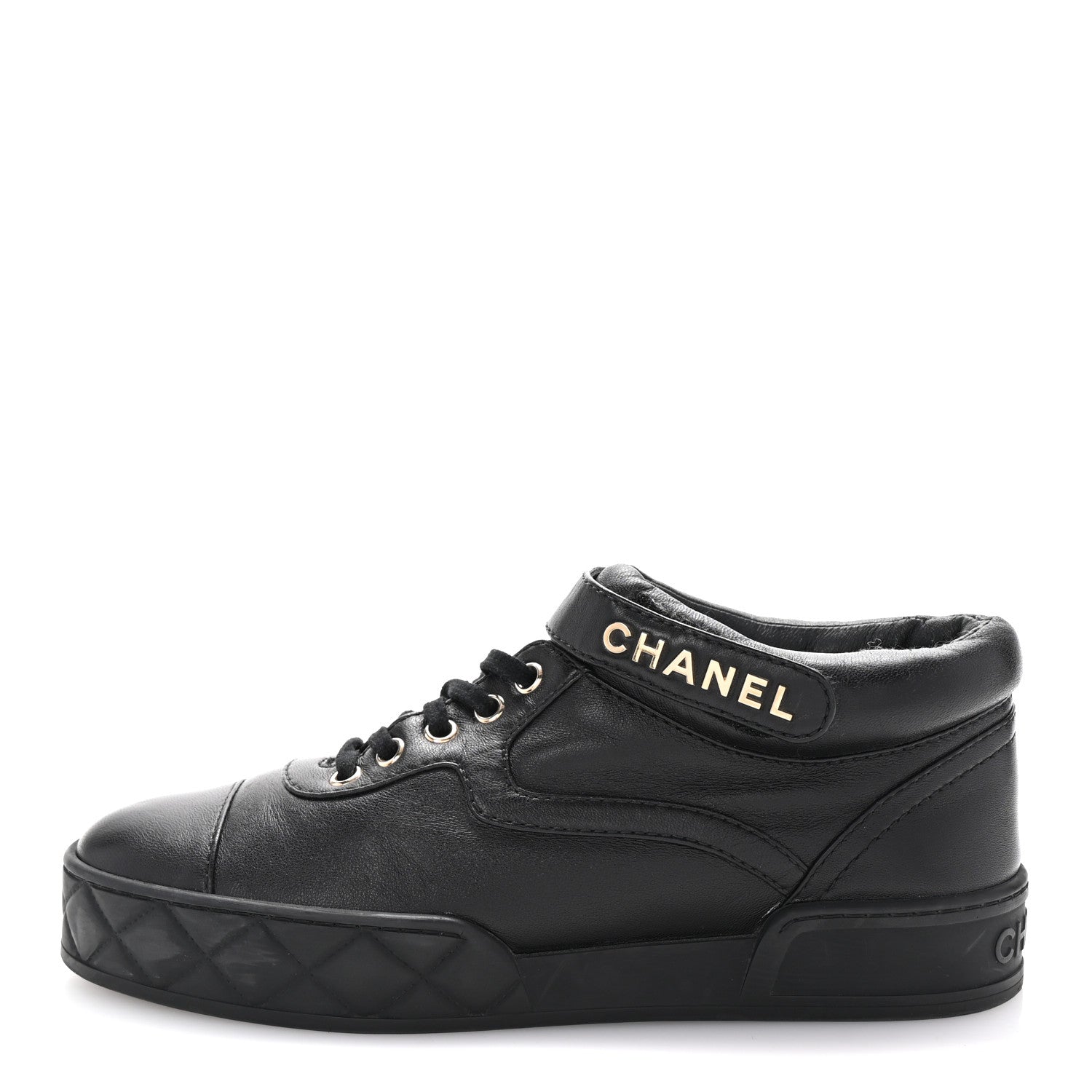 Chanel Lambskin Logo Strap Sneakers 40 Black 1 of 10