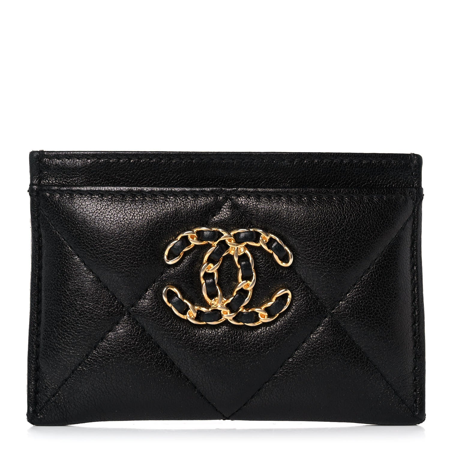 Chanel Shiny Goatskin Quilted Chanel 19 Card Holder Black 1 of 9
