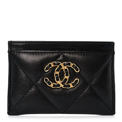 Chanel Shiny Goatskin Quilted Chanel 19 Card Holder Black 1 of 9