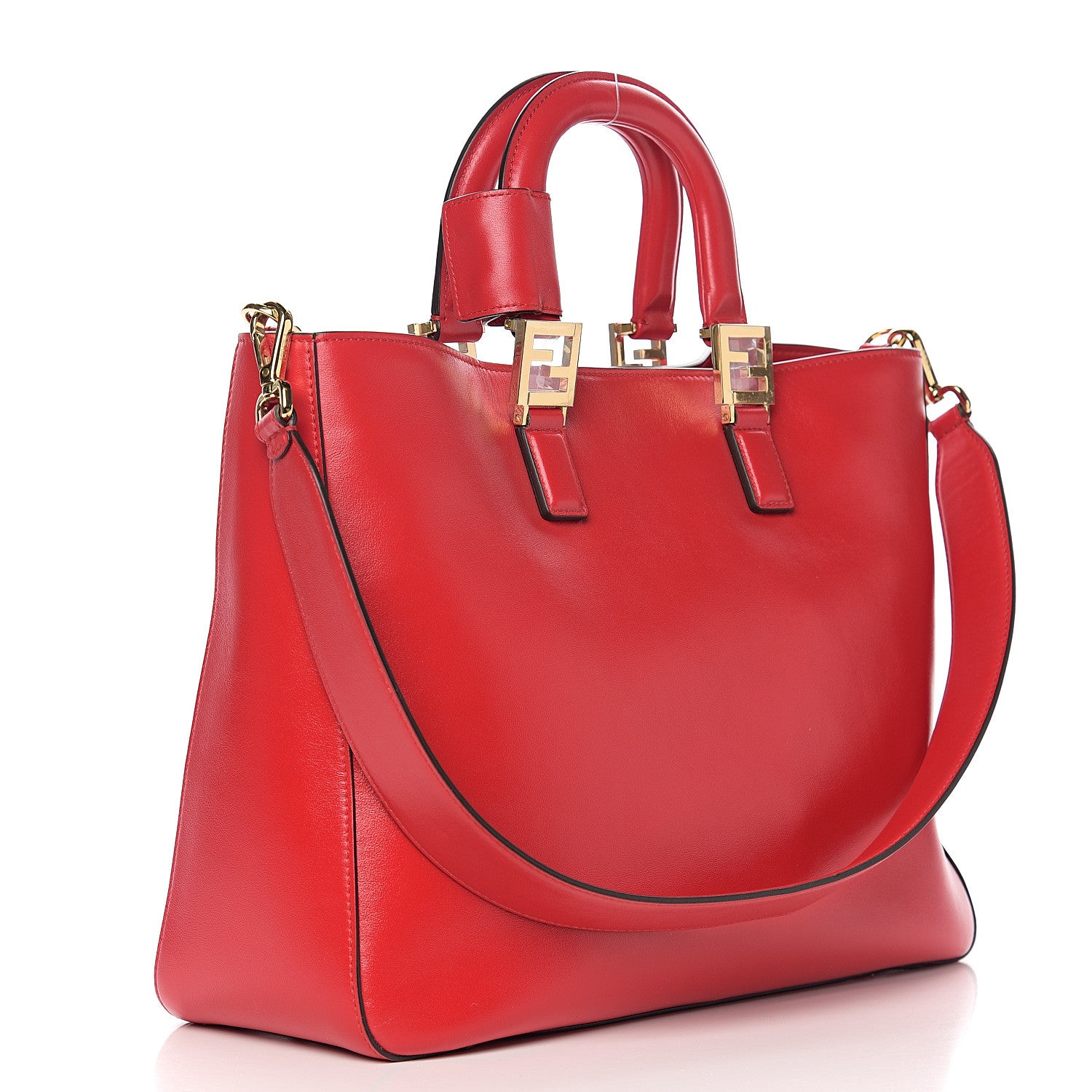 Fendi Vitello Glacier Medium FF Tote Rosso Cardinale 2 of 9