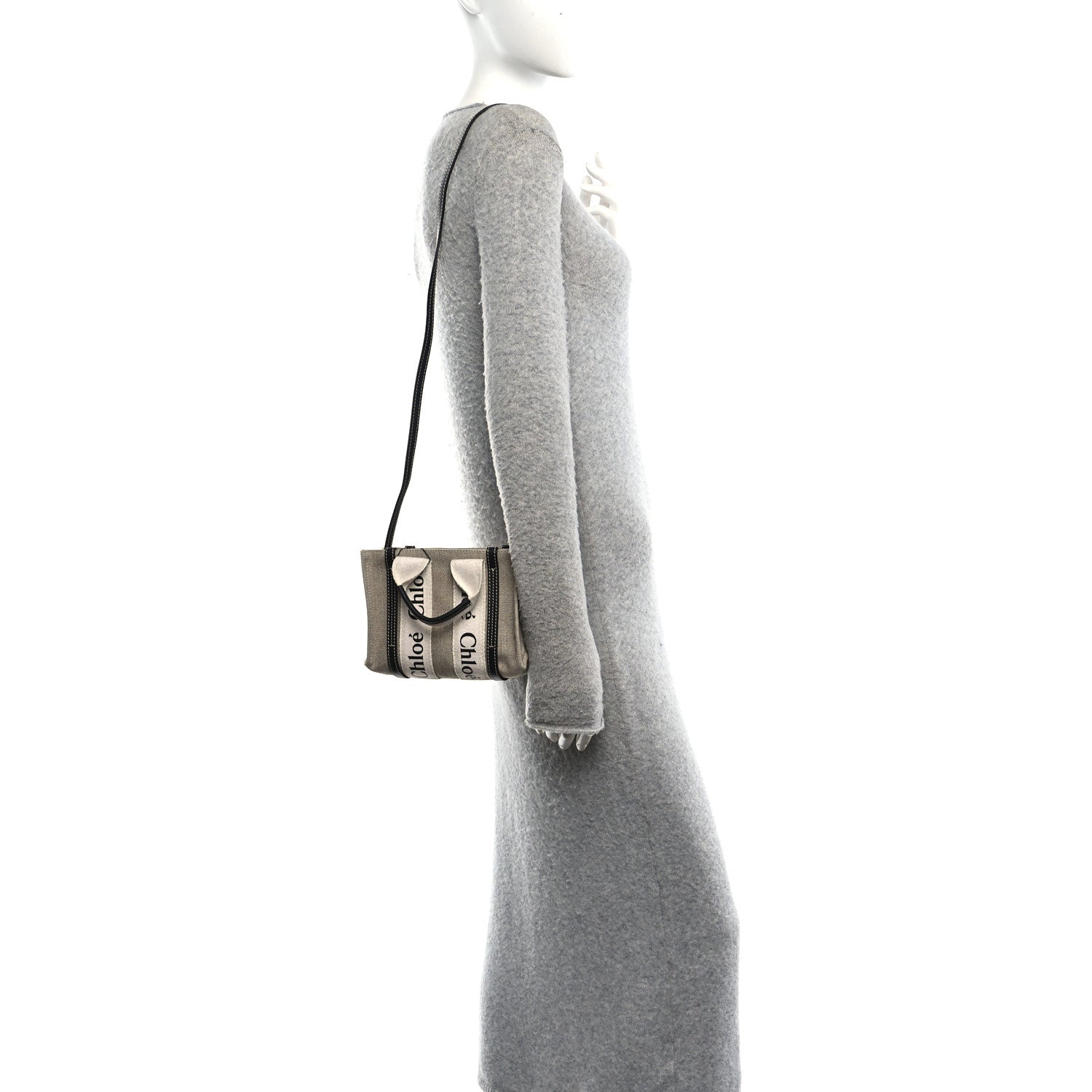 Chloe Linen Calfskin Mini Woody Ribbon Tote White Navy 2 of 10