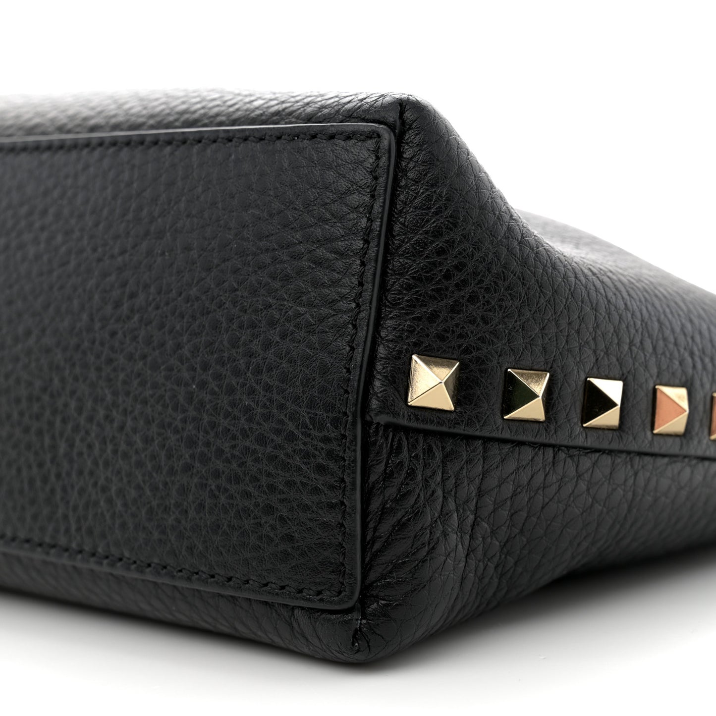 Grained Calfskin Small Rockstud Flip Lock Tote Black Rose Quartz