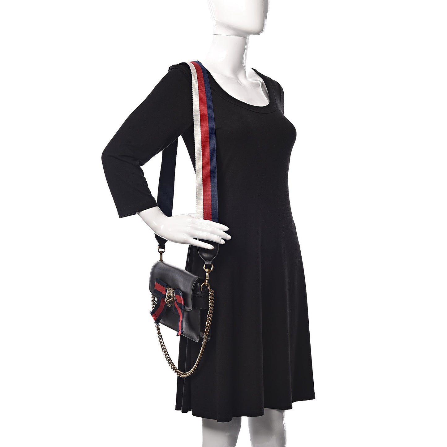 Nappa Sylvie Web Tiger Broadway Shoulder Bag Black