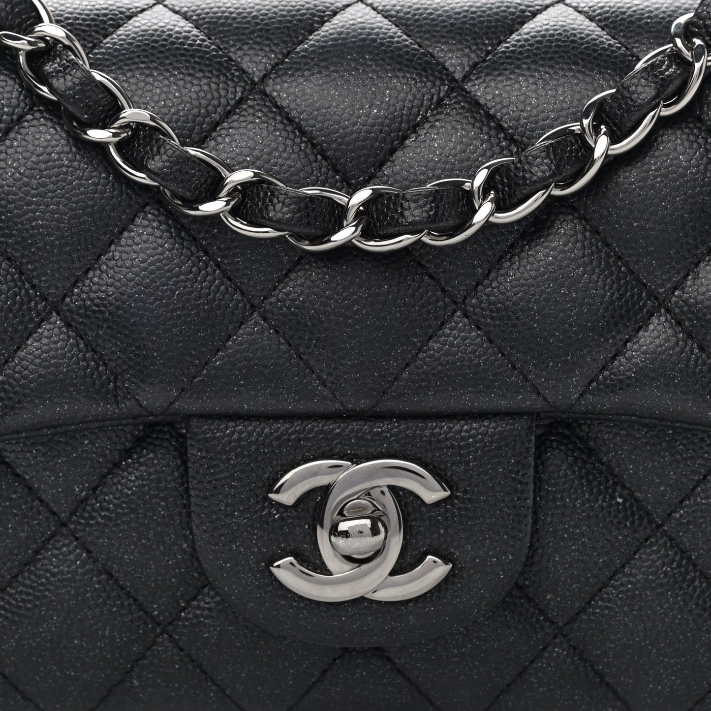Iridescent Caviar Quilted Mini Rectangular Flap Black