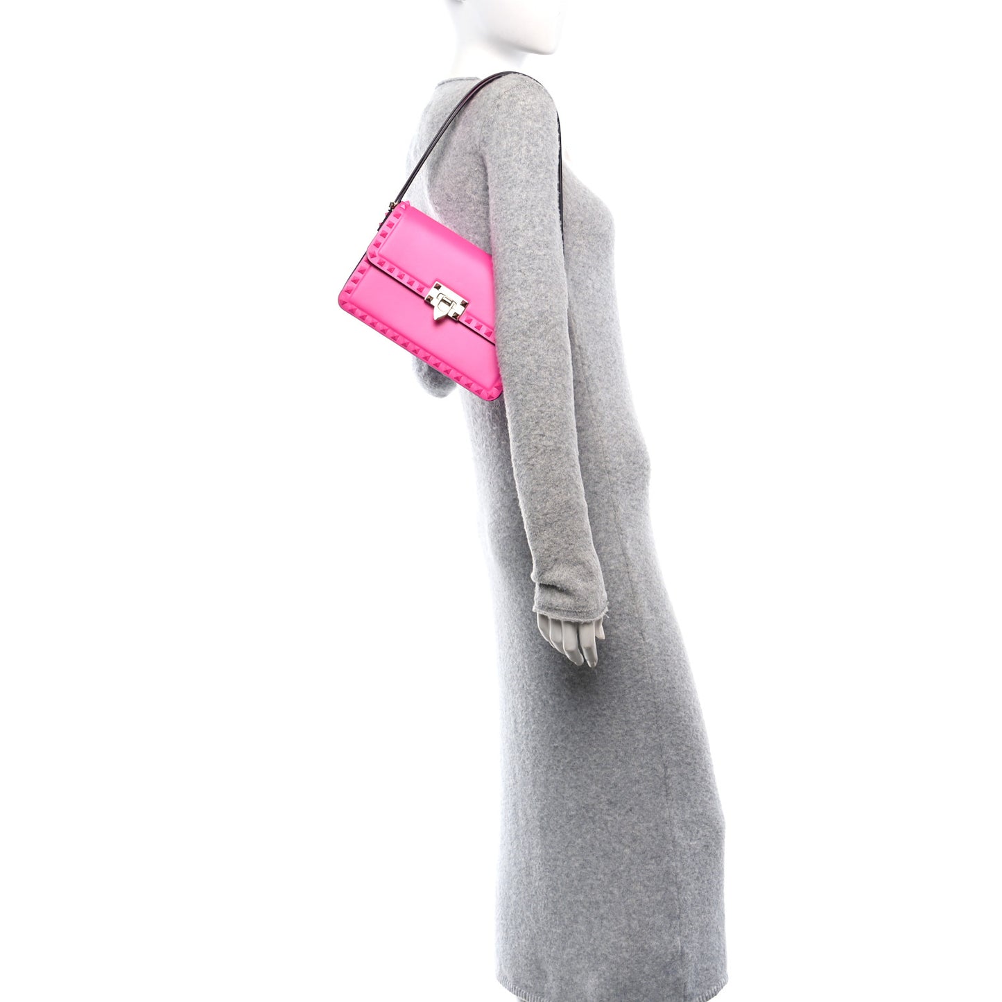 Smooth Calfskin Enamel Tonal Rockstud23 Shoulder Bag Pink PP