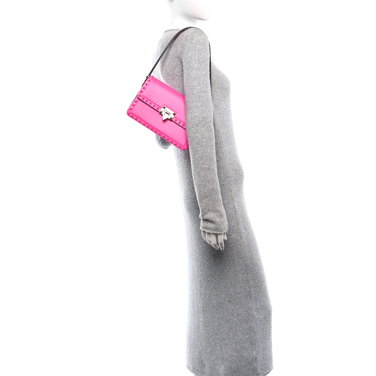 Valentino Garavani Smooth Calfskin Enamel Tonal Rockstud23 Shoulder Bag Pink PP 2 of 9