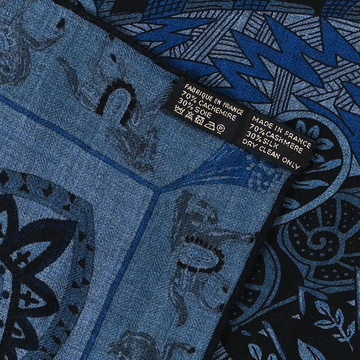 Cashmere Silk Le Jardin De La Maharani Shawl 140 Bleu Chine Blue Jean Black