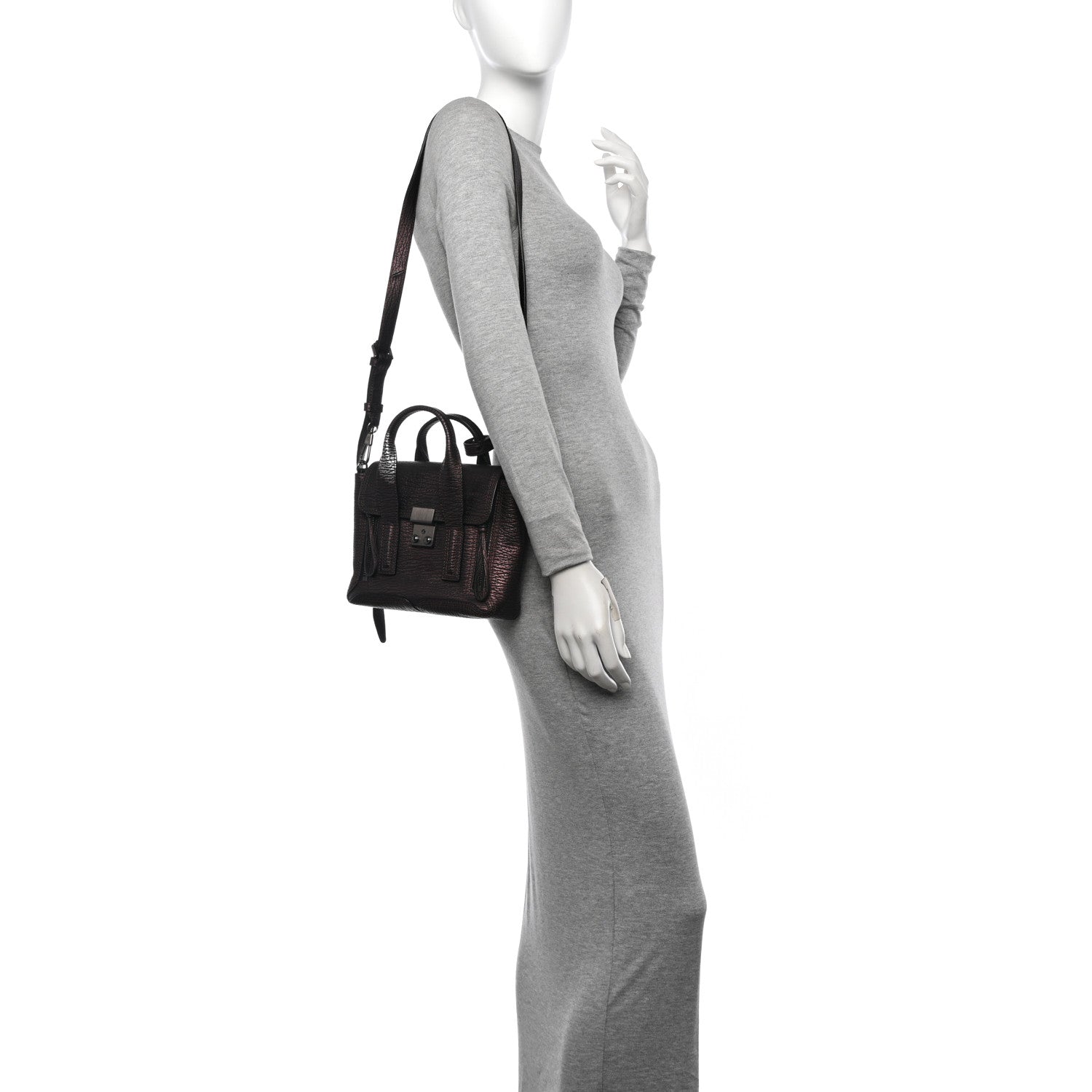 3.1 Phillip Lim Metallic Textured Calfskin Mini Pashli Satchel Burgundy 2 of 9