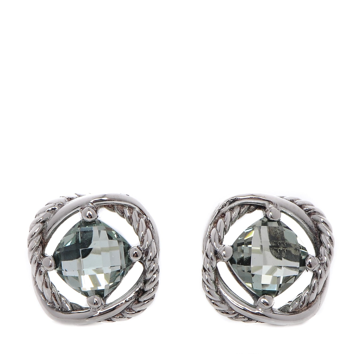 David Yurman Sterling Silver Prasiolite 7mm Infinity Earrings 1 of 5