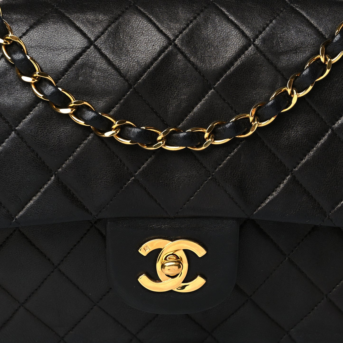 Lambskin Quilted Medium Double Flap Black