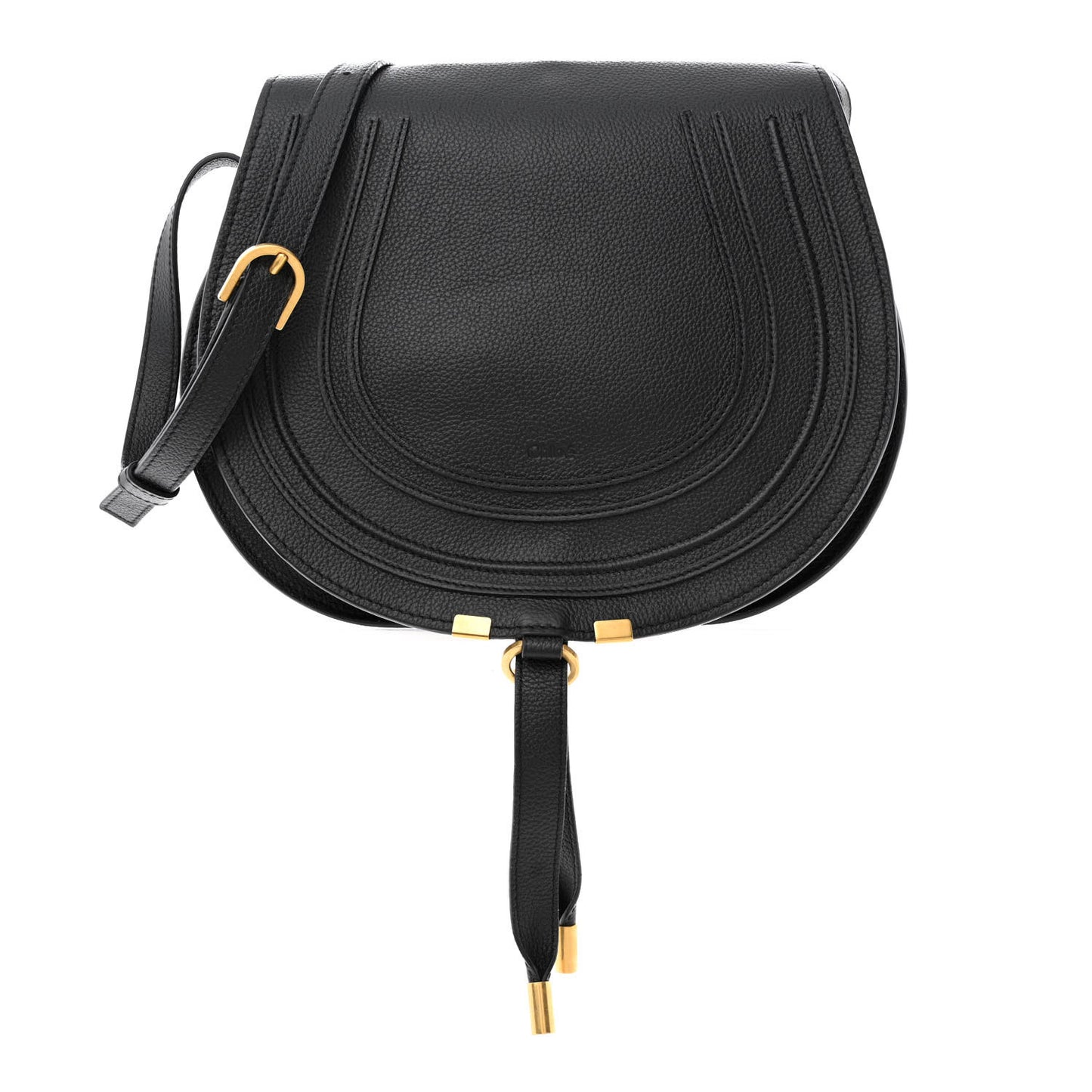 Calfskin Medium Marcie Round Crossbody Bag Black