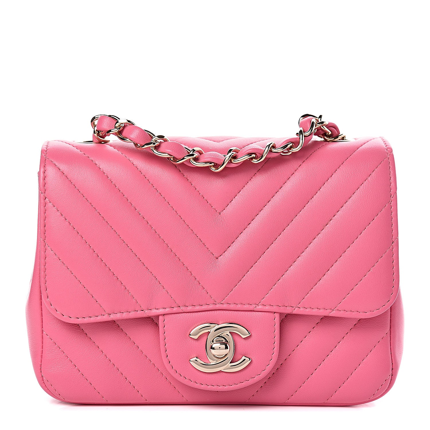 Chanel Lambskin Chevron Quilted Mini Square Flap Fuchsia 1 of 10
