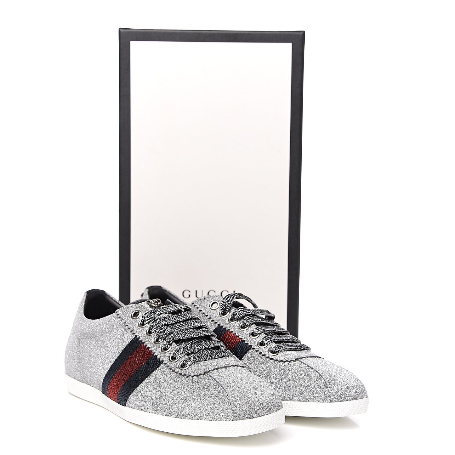 Glitter Fabric Studded Web Sneakers 37.5 Silver