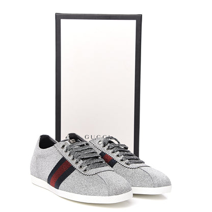 Gucci Glitter Fabric Studded Web Sneakers 37.5 Silver 10 of 10
