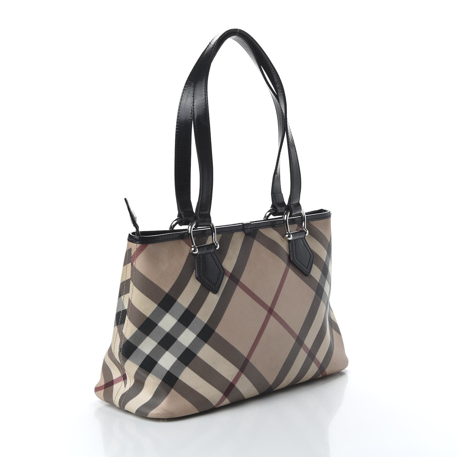 Burberry Patent Trim Nova Check Shopper Tote Black 3 of 9
