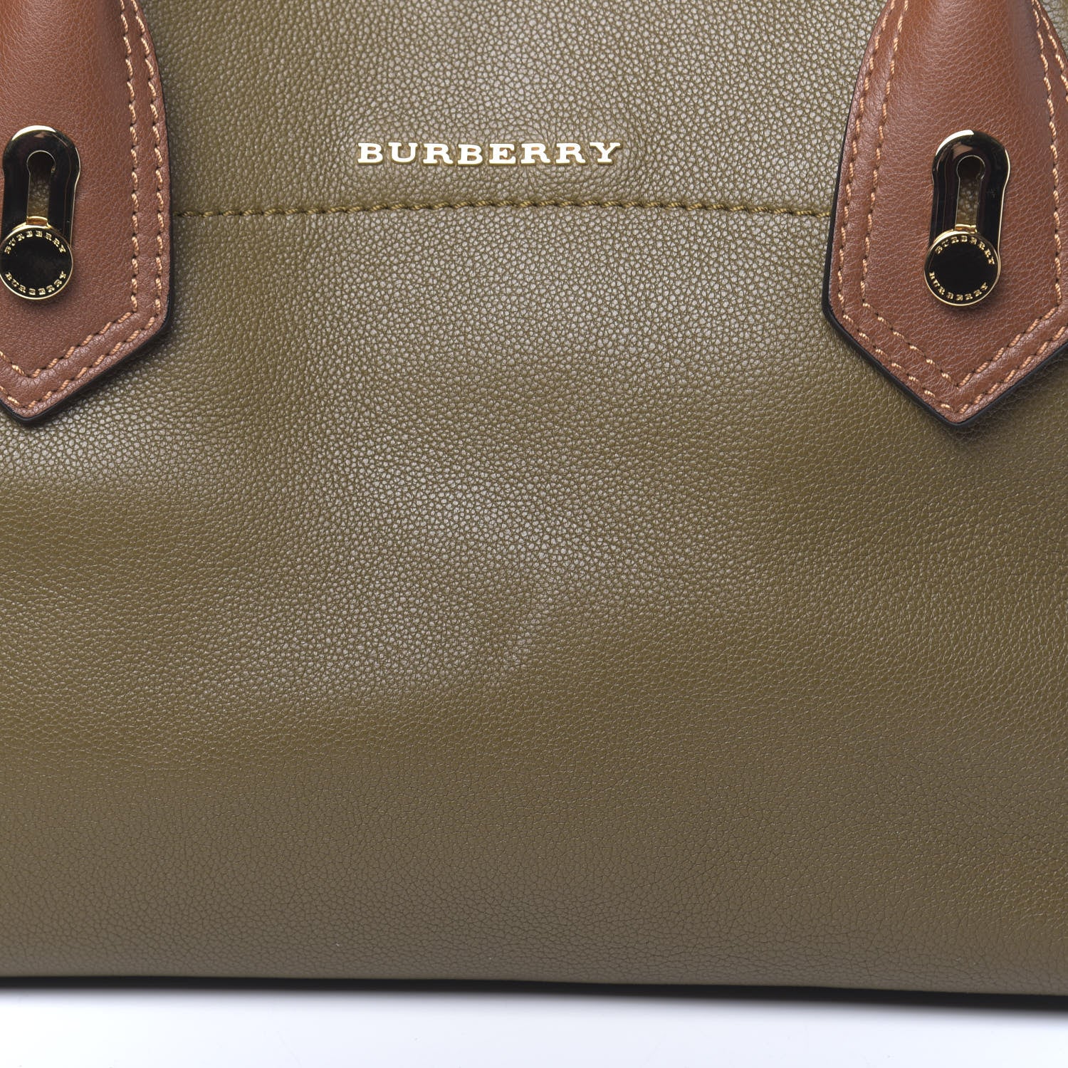 Burberry Mini Grain Calfskin Bi-Color Small Barnsburry Tote Clay Green Burnt Toffee 7 of 9