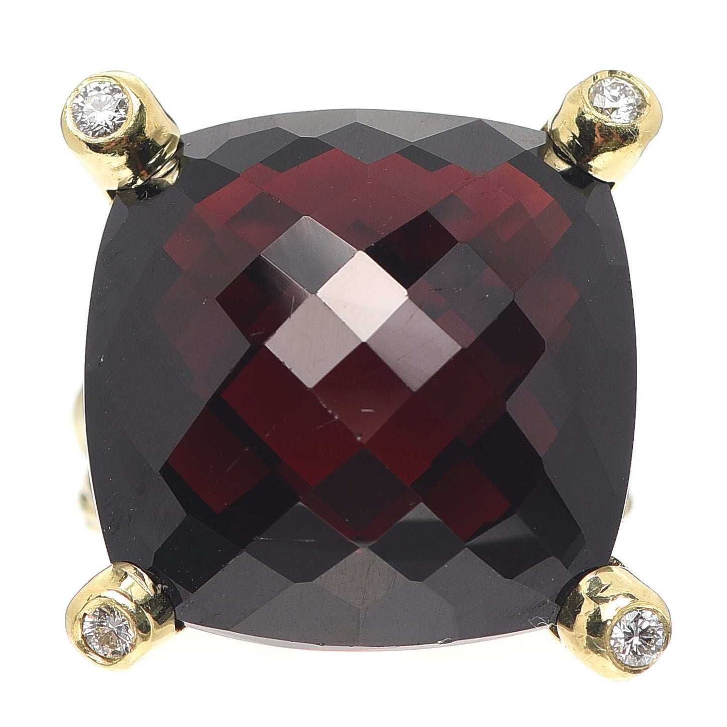 18K Yellow Gold Diamond Garnet 20mm Cushion On Point Ring 53 6.5
