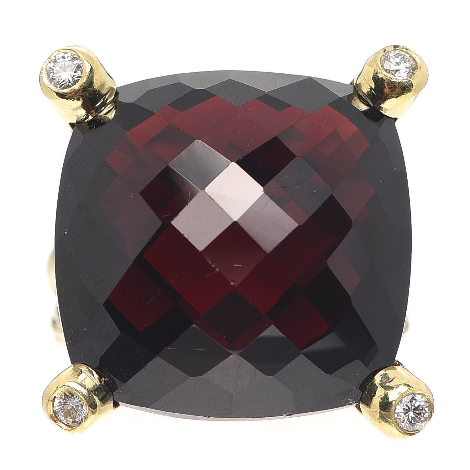 David Yurman 18K Yellow Gold Diamond Garnet 20mm Cushion On Point Ring 53 6.5 1 of 6