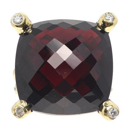 David Yurman 18K Yellow Gold Diamond Garnet 20mm Cushion On Point Ring 53 6.5 1 of 6