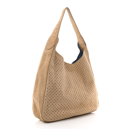 Prada Scamosciato Perforated Suede Hobo Cammello 4 of 15