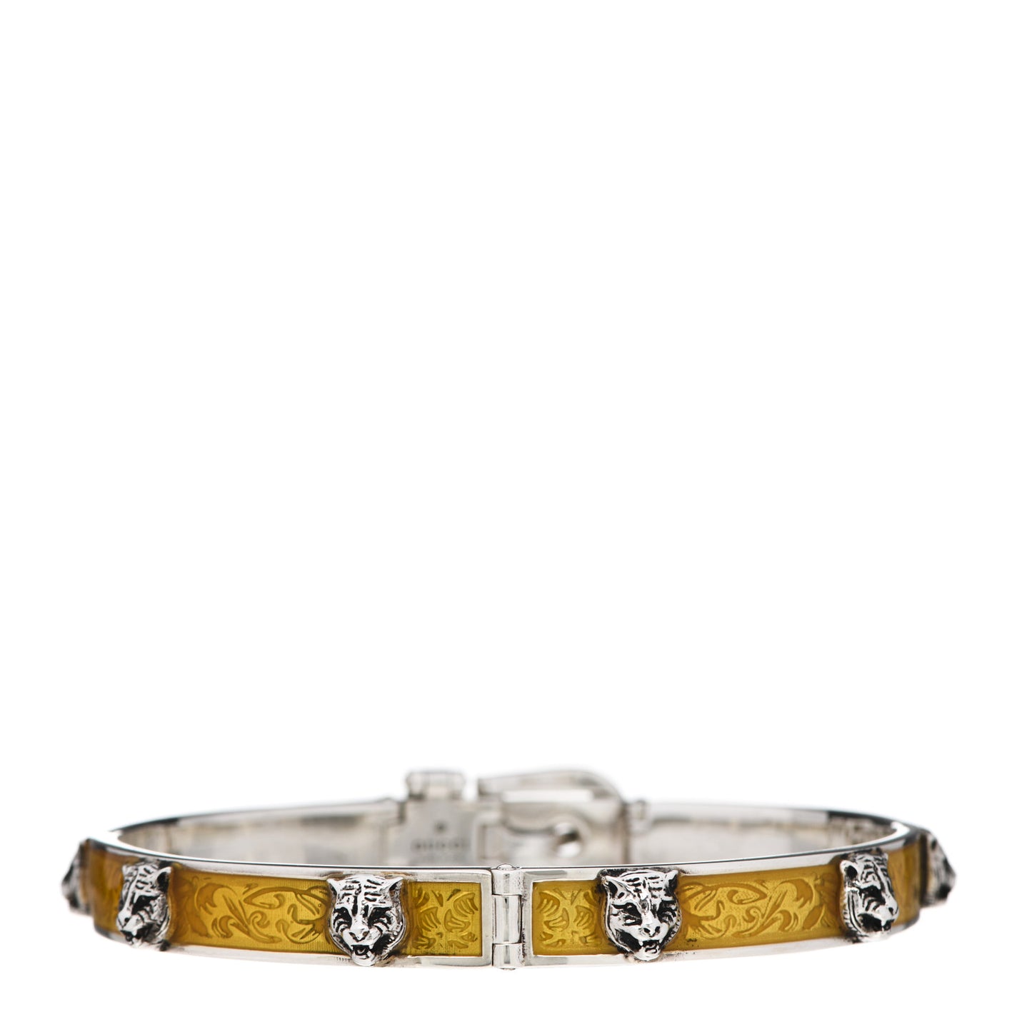 Sterling Silver Enamel Garden Feline Buckle Bracelet Yellow