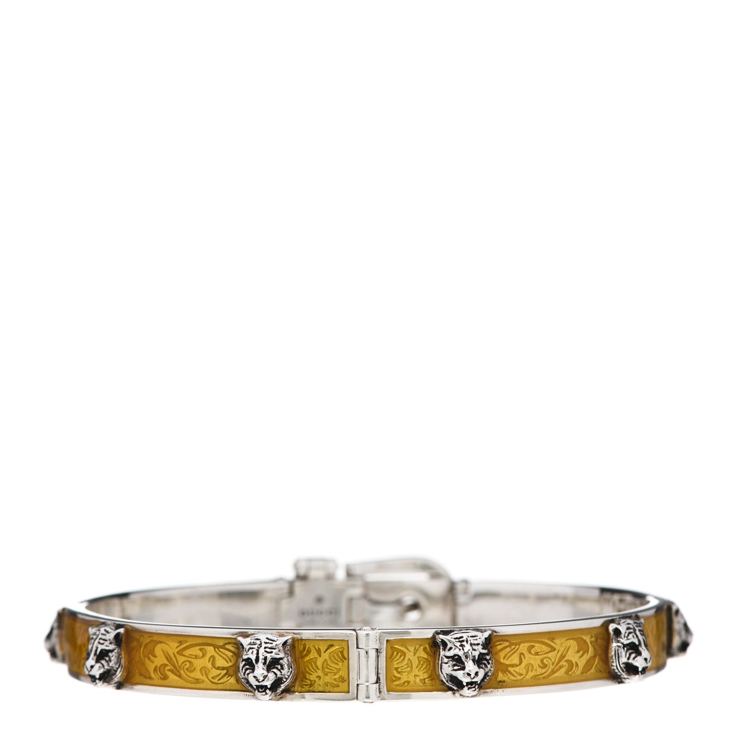 Gucci Sterling Silver Enamel Garden Feline Buckle Bracelet Yellow 2 of 7