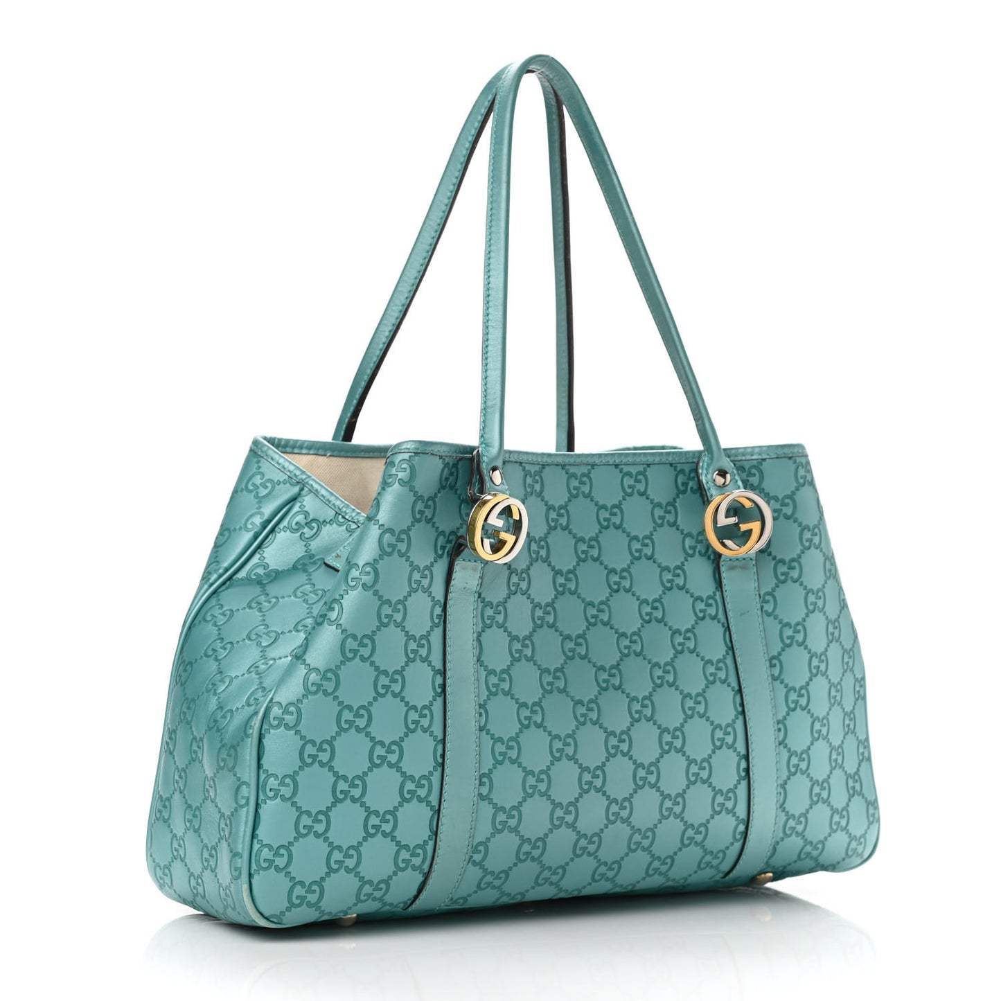 Metallic Guccissima Medium GG Twins Tote Teal