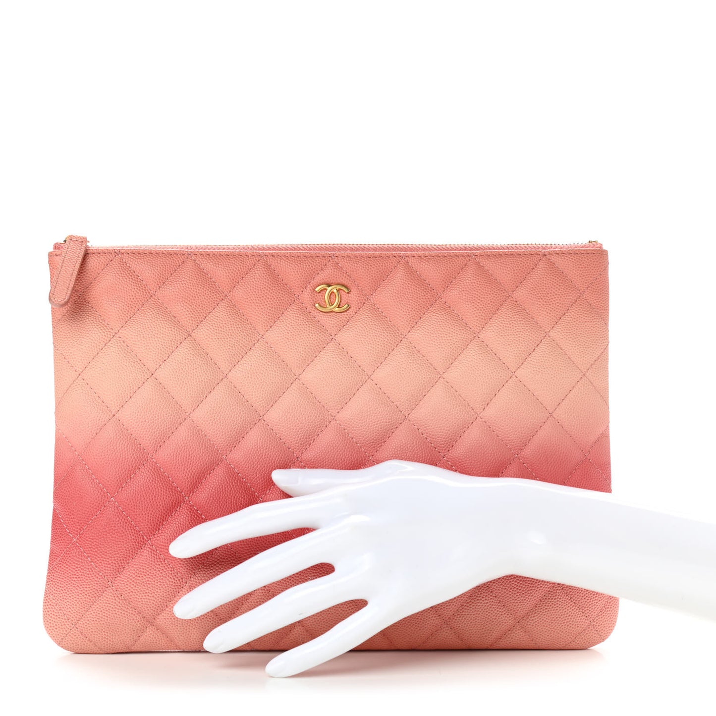 Caviar Quilted Ombre Medium Cosmetic Case Coral