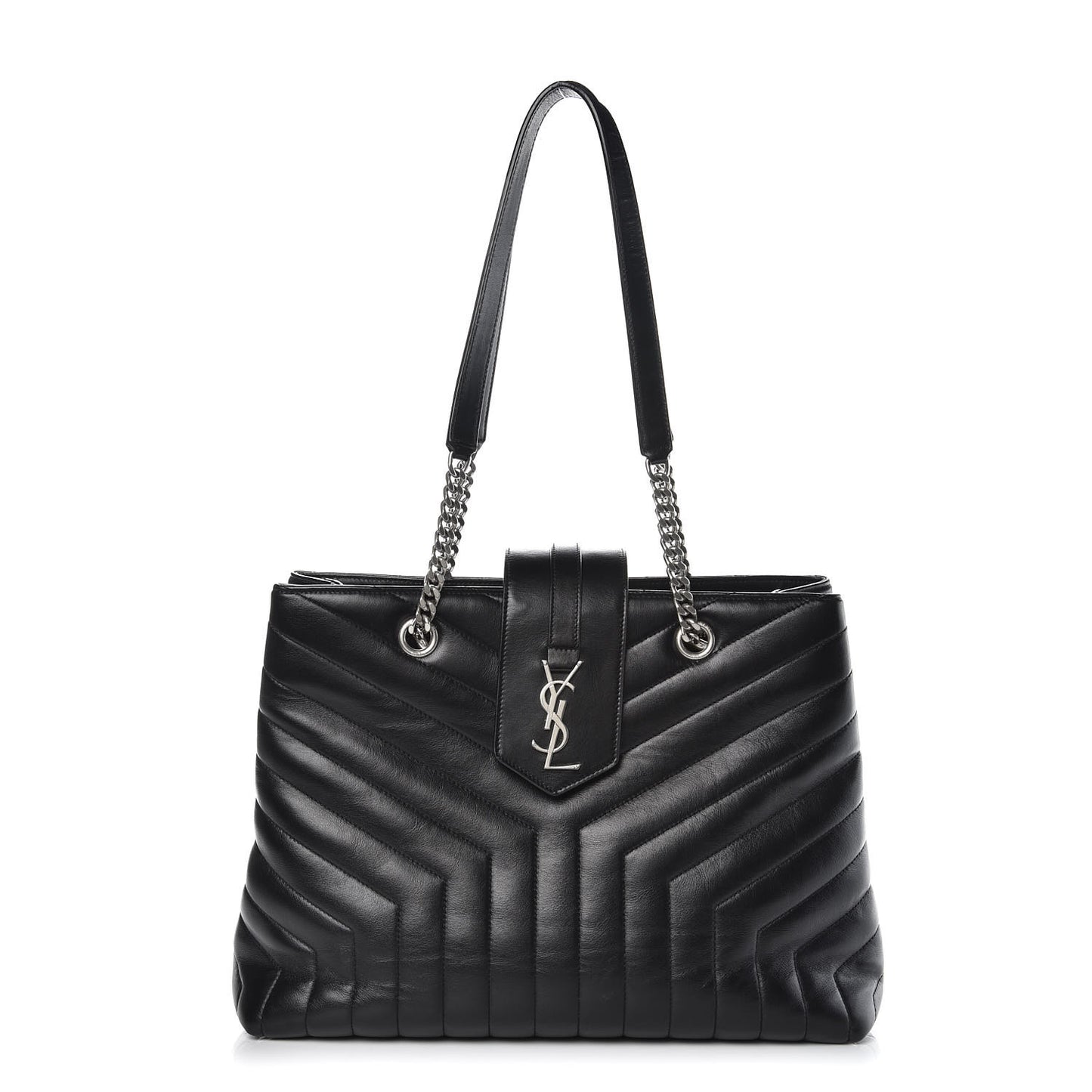 Calfskin Y Quilted Monogram Large Loulou Shopper Black