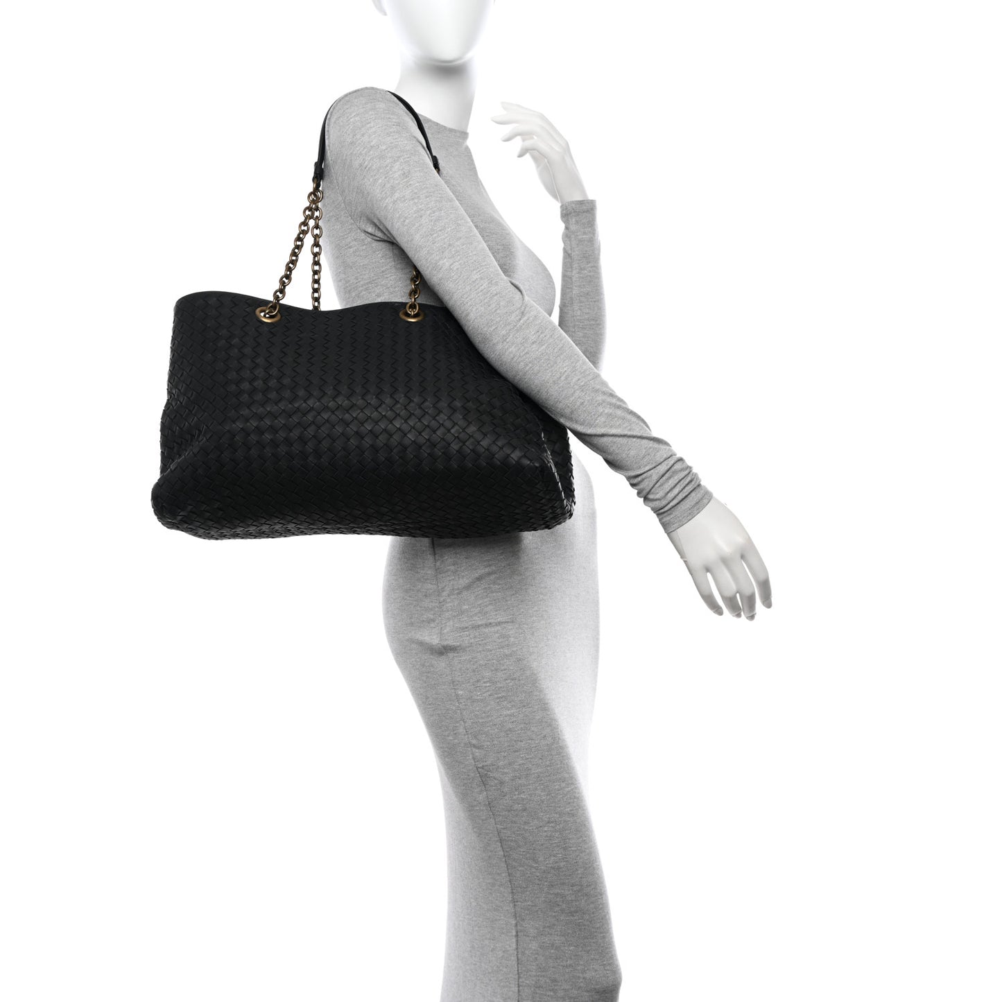 Nappa Intrecciato Medium Classic Chain Strap Tote Black