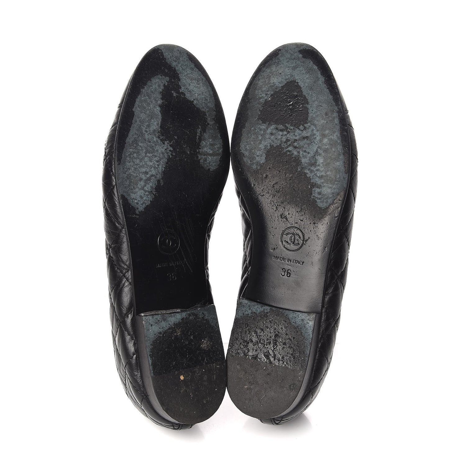 Aged Calfskin Quilted Cap Toe Ballerina Flats 36 Black