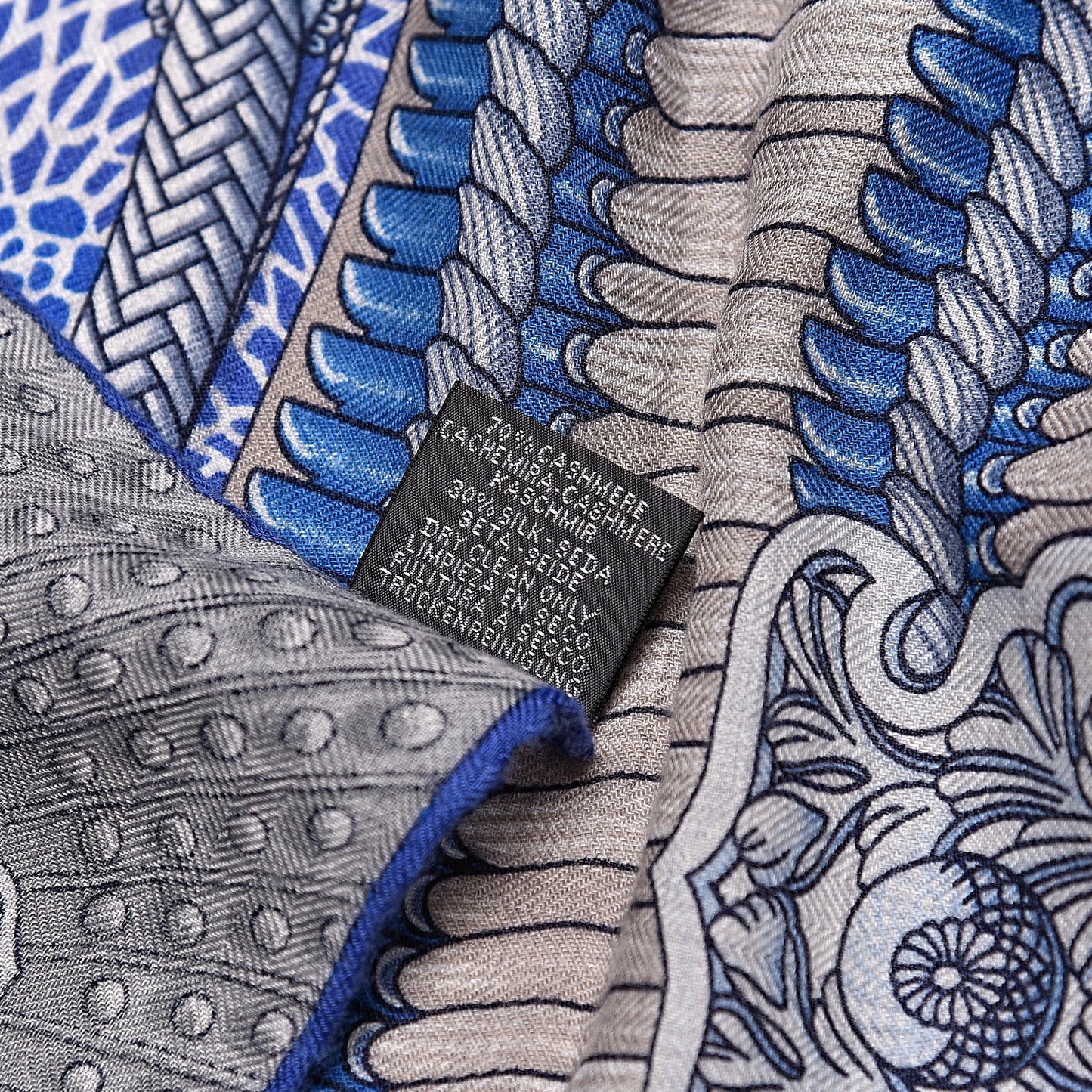 Cashmere Silk Parures De Samourais Shawl 140 Gris Chine Bleu Gris