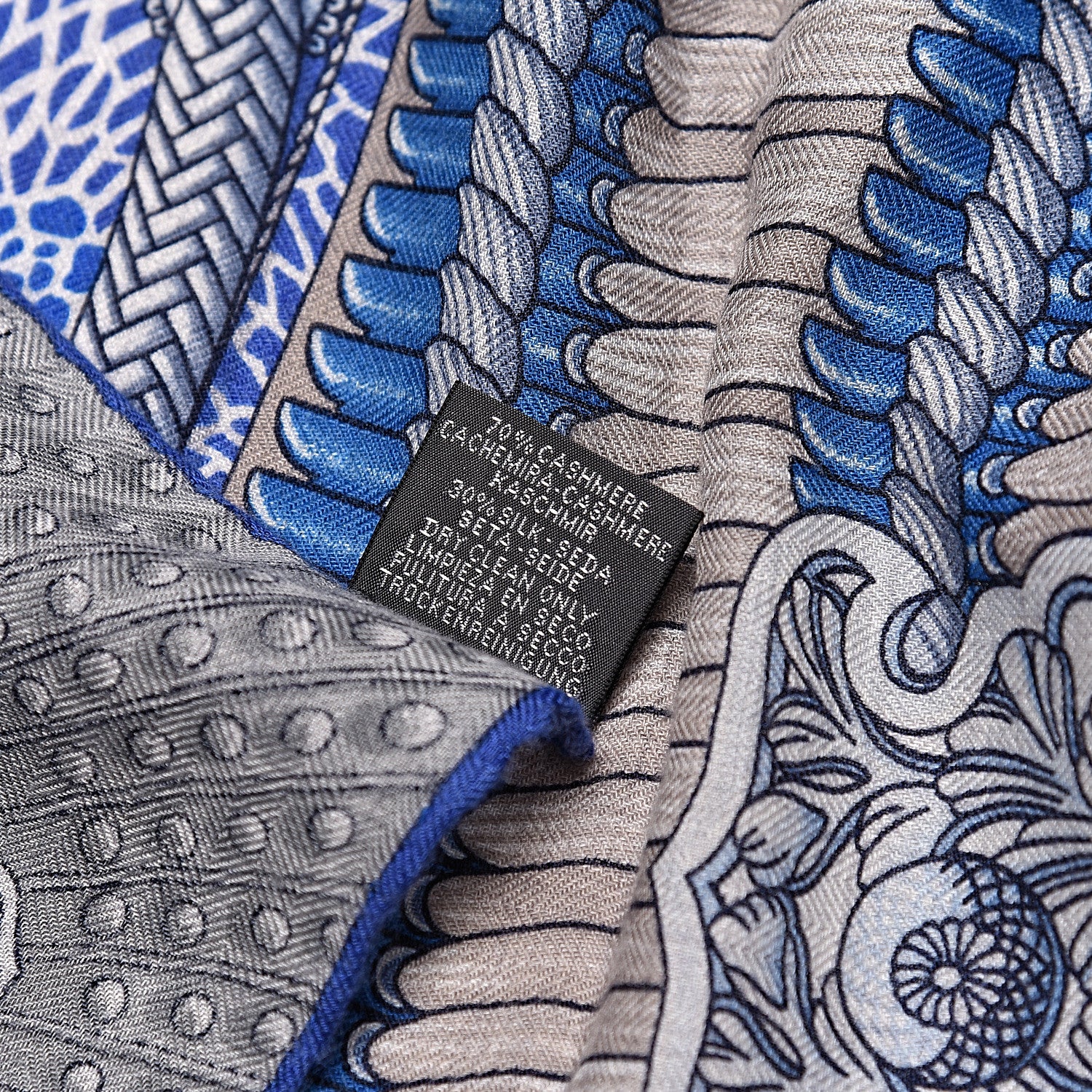 Hermes Cashmere Silk Parures De Samourais Shawl 140 Gris Chine Bleu Gris 5 of 5
