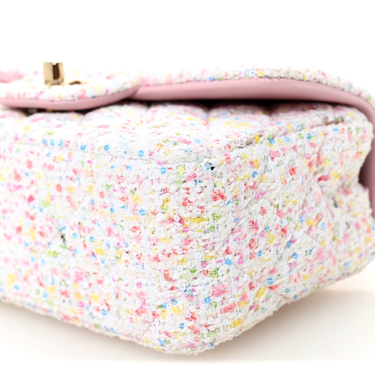 Tweed Sequin Quilted Mini Rectangular Flap White Pink Green Blue