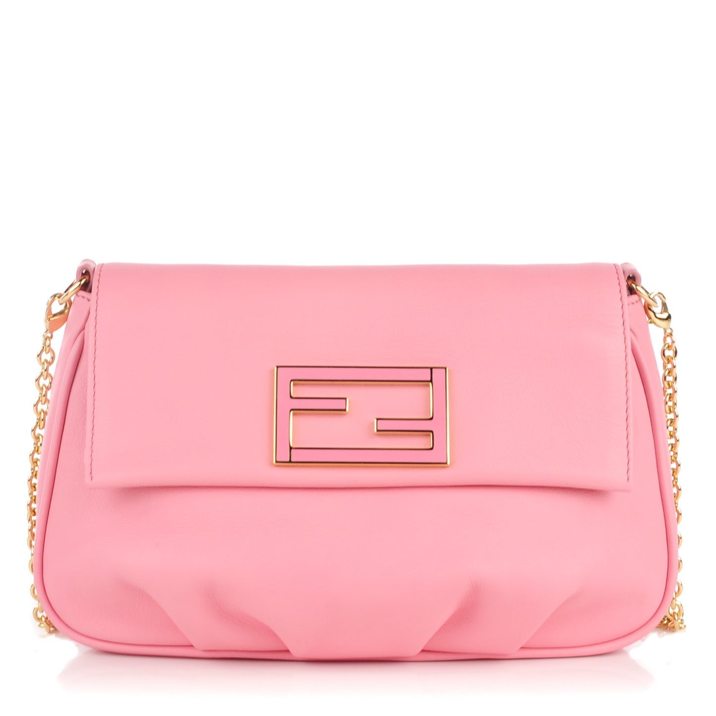 Vitello Flamingo Enamel Fendista Pouchette Crossbody Pink