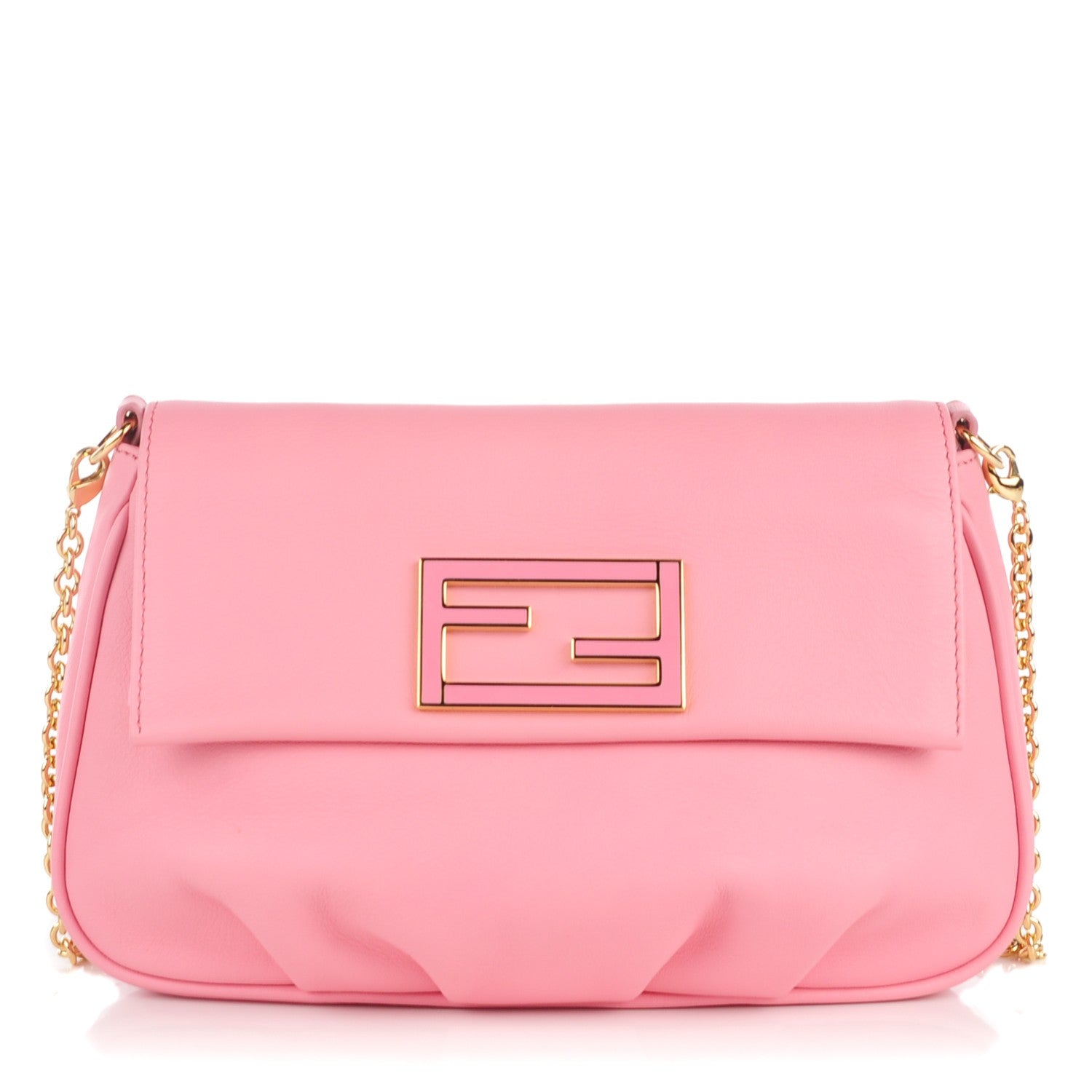 Fendi Vitello Flamingo Enamel Fendista Pouchette Crossbody Pink 1 of 7