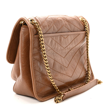 Saint Laurent Crinkled Calfskin Matelasse Monogram Medium Niki Chain Satchel Caramel 3 of 10