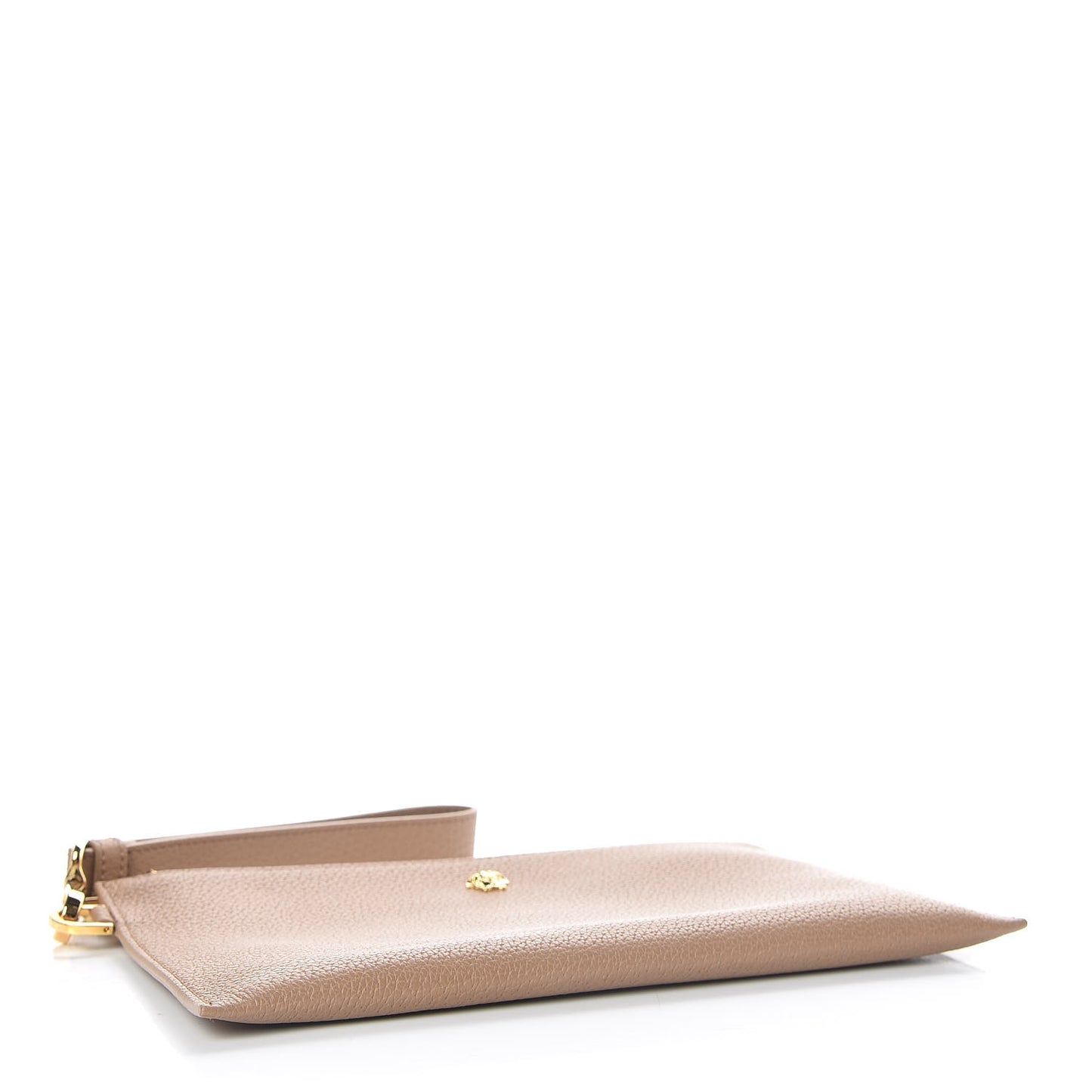 Grained Calfskin Medusa Wrist Pouch Beige