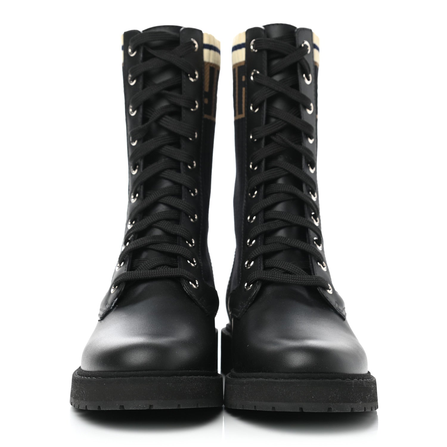 Fendi Calfskin Stretch Fabric Rockoko Biker Boots 38 Tobacco Black Marino 2 of 11