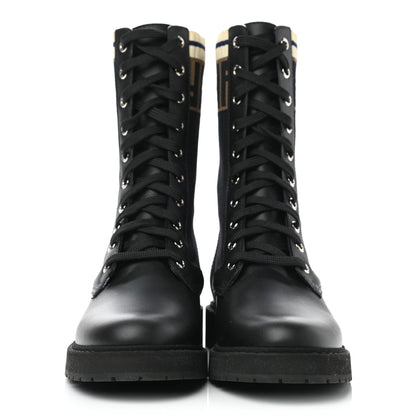 Fendi Calfskin Stretch Fabric Rockoko Biker Boots 38 Tobacco Black Marino 2 of 11