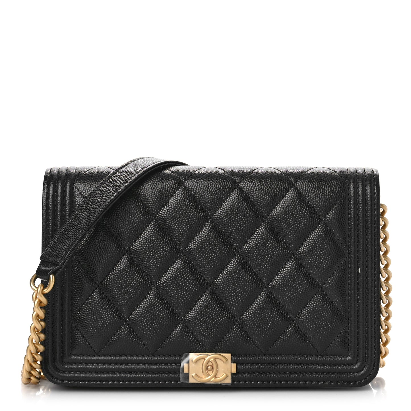 Caviar Quilted Boy Wallet On Chain WOC Black
