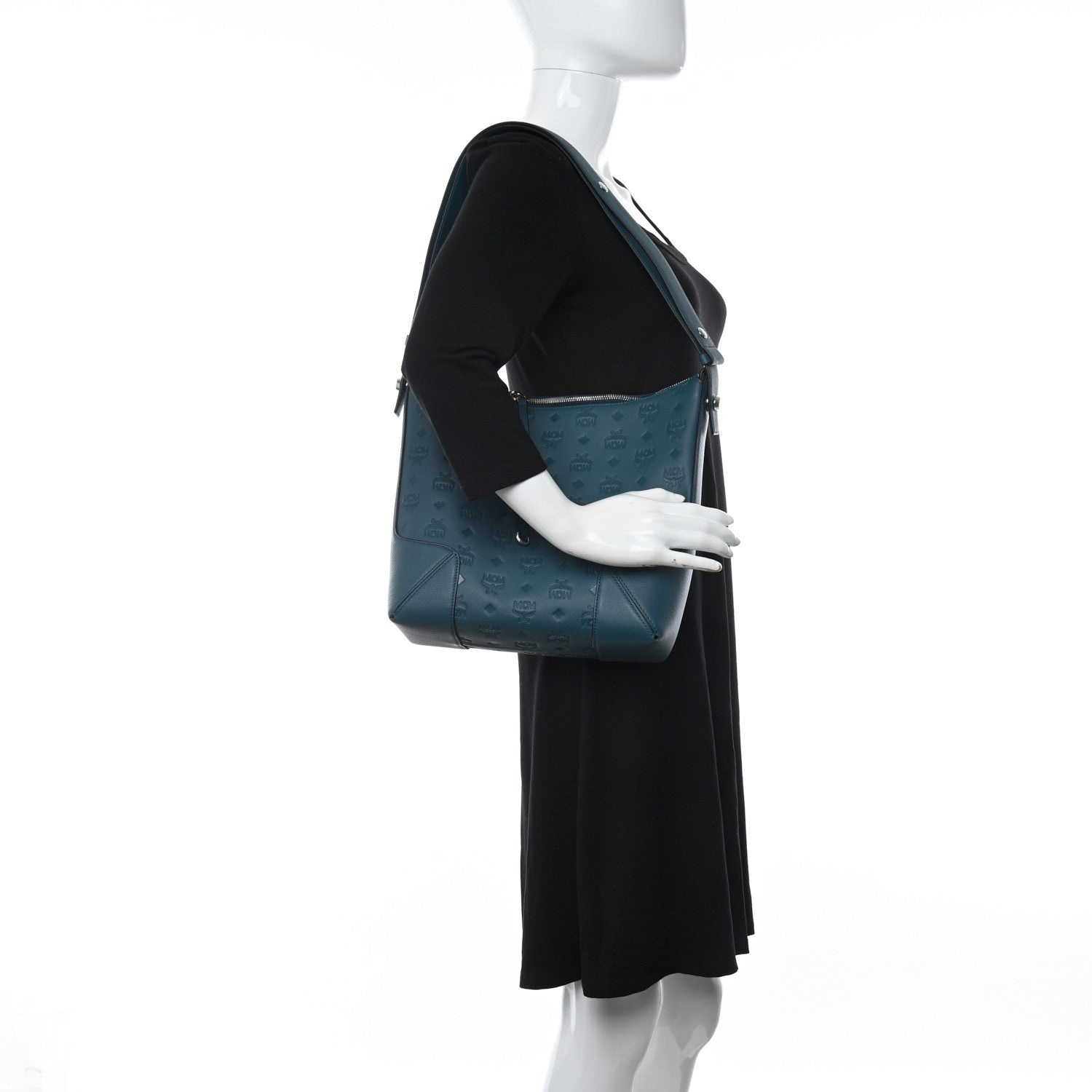 MCM Calfskin Ottomar Monogram Medium Klara Hobo Blue 2 of 10