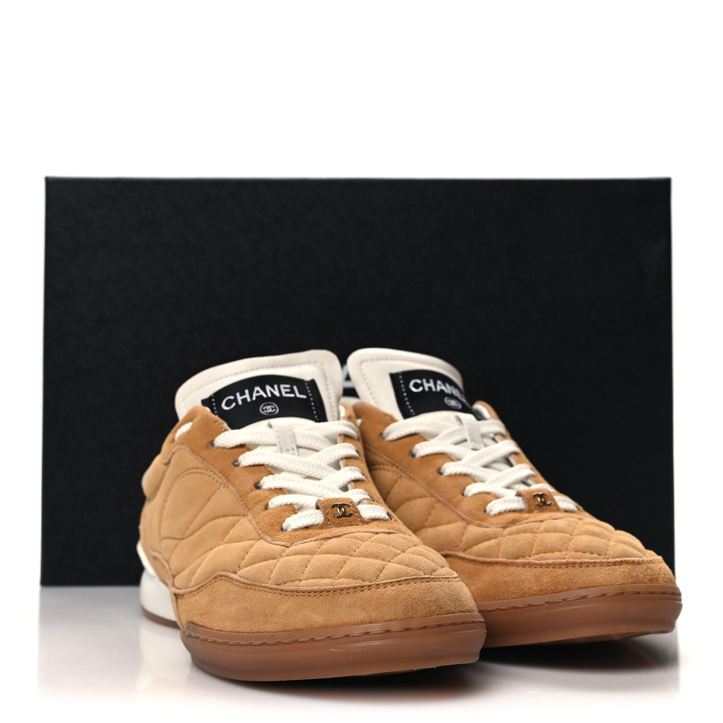 Suede Kidskin Quilted Sneakers 37 Dark Beige