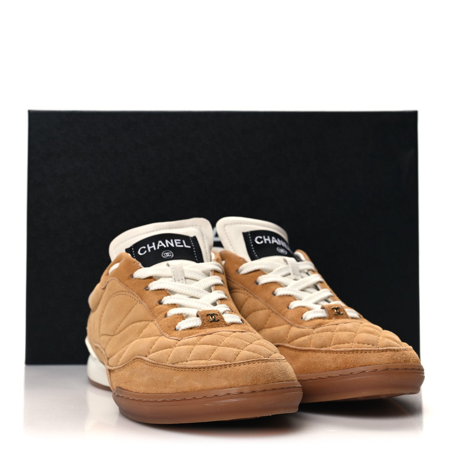 Chanel Suede Kidskin Quilted Sneakers 37 Dark Beige 10 of 10