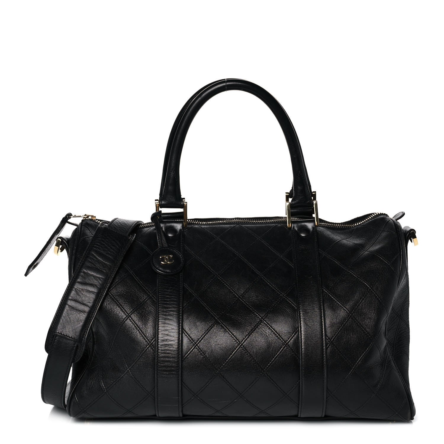 Chanel Calfskin Stitched CC Boston Black 1 of 16