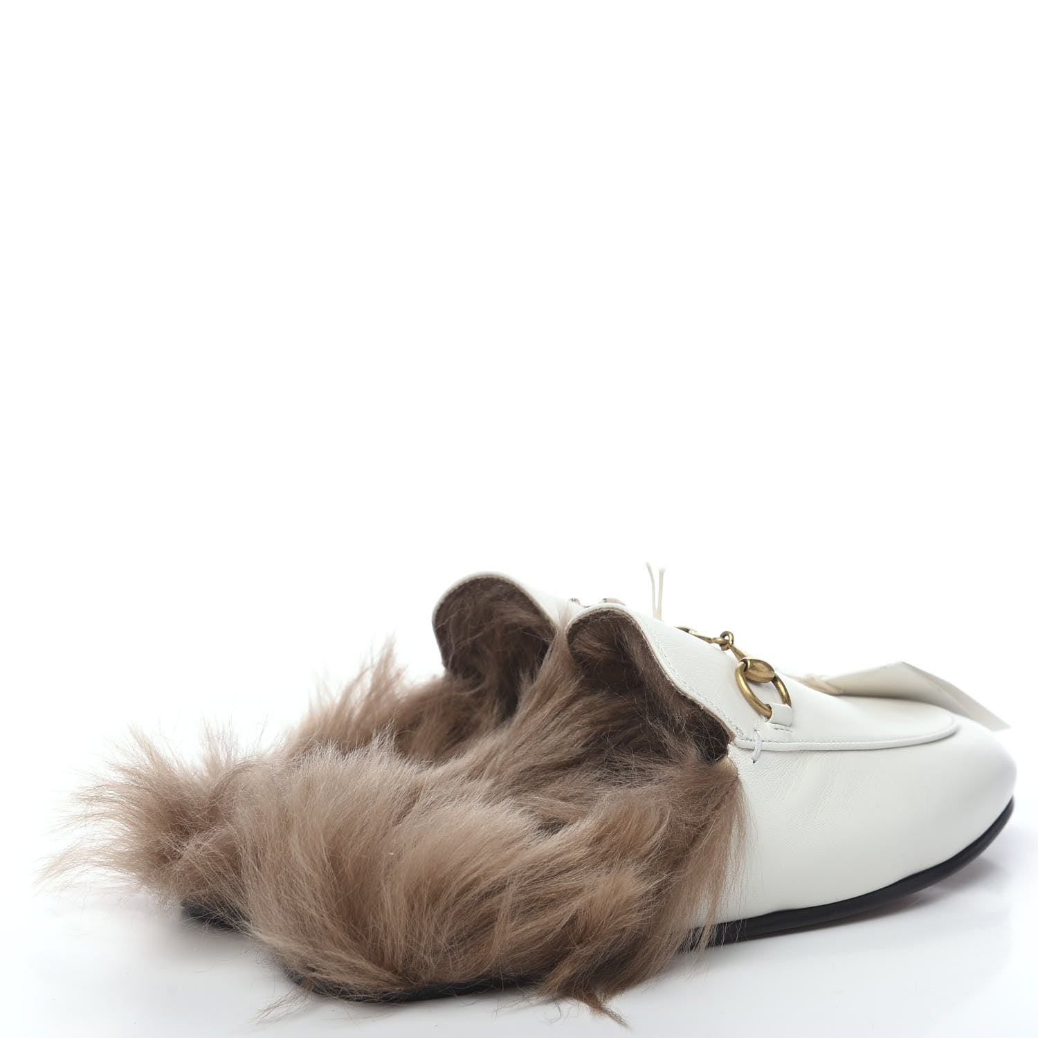 Gucci Malaga Kid Fur Womens Princetown Slippers 36.5 Dusty White Naturale 4 of 8